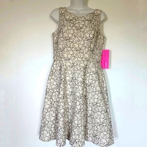 BETSEY JOHNSON Sleeveless Empire Dress with Lace Floral Overlay